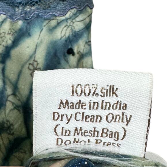 Vintage Y2K Tie Dye Embellished Silk Slip Dress Medium Blue Beaded 2000s Lace - Picture 9 of 9